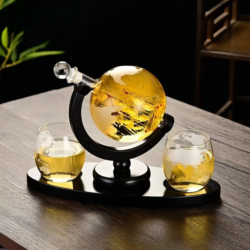 Home Bar Stand - مجموعة إبريق نبيذ زجاجي مزخرف على