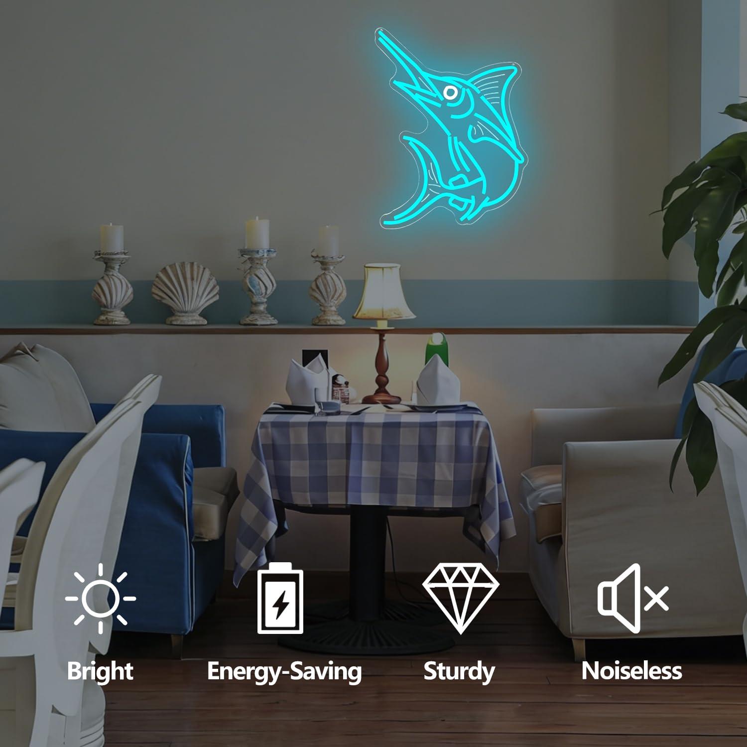 لافتة نيون على شكل سمكة المارل - مراجعة Home Bar Signs وسعره